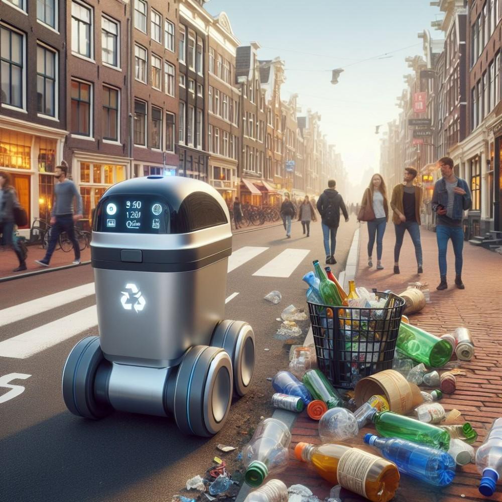 Waste Collector Robot in Amsterdam, the Netherlands (AI Generated)